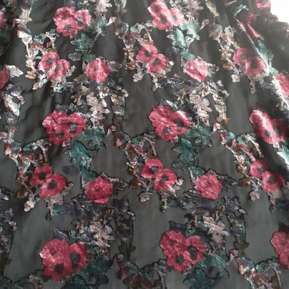 Dalia Women's Size L Black Burnt Velvet Floral Sheer Ruffle Sleeveless Blouse - Picture 4 of 12